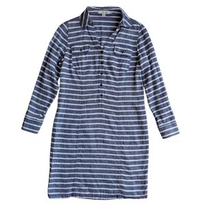 BODEN 100% Linen Blue White Striped Women's Dress Long Sleeve Knee Length Size 4